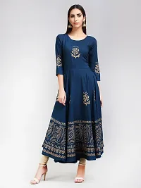 Elegant Anarkali Blue Printed Viscose Rayon Kurta For Women-thumb2