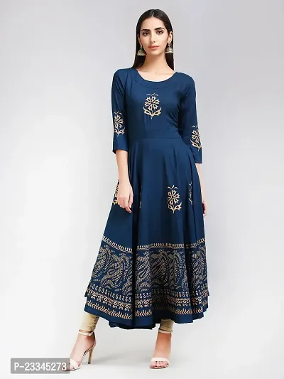 Elegant Anarkali Blue Printed Viscose Rayon Kurta For Women-thumb3