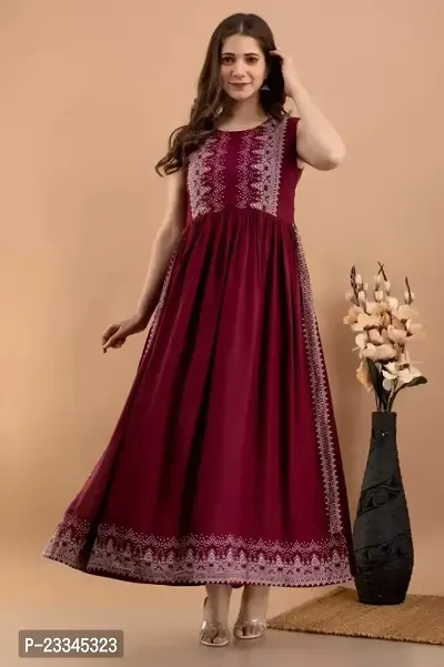 Elegant Flared Maroon Embroidered Viscose Rayon Kurta For Women