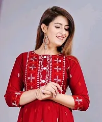 Elegant Flared Red Embroidered Viscose Rayon Kurta For Women-thumb2