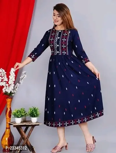 Elegant Flared Blue Embroidered Viscose Rayon Kurta For Women-thumb2