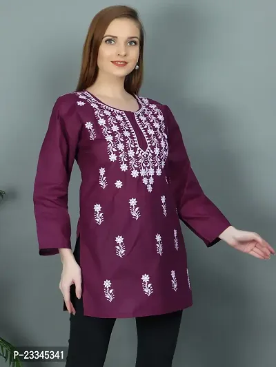 Elegant A-Line Purple Embroidered Viscose Rayon Kurta For Women-thumb3