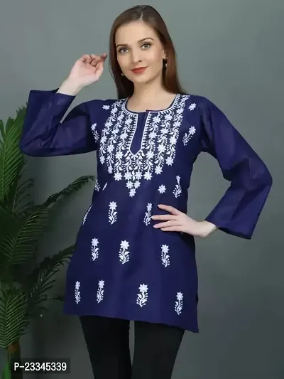 Elegant A-Line Blue Embroidered Viscose Rayon Kurta For Women-thumb0