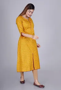 Elegant Frontslit Mustard Printed Cotton Kurta For Women-thumb4