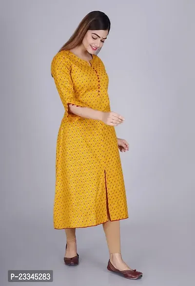 Elegant Frontslit Mustard Printed Cotton Kurta For Women-thumb5