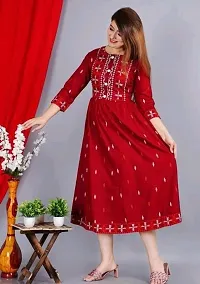 Elegant Flared Red Embroidered Viscose Rayon Kurta For Women-thumb3