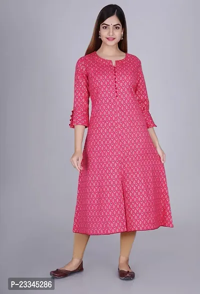 Elegant Frontslit Pink Printed Cotton Kurta For Women