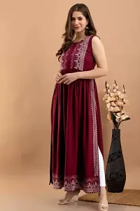 Elegant Flared Maroon Embroidered Viscose Rayon Kurta For Women-thumb2