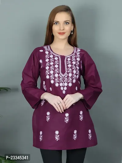 Elegant A-Line Purple Embroidered Viscose Rayon Kurta For Women-thumb2