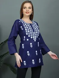 Elegant A-Line Blue Embroidered Viscose Rayon Kurta For Women-thumb1