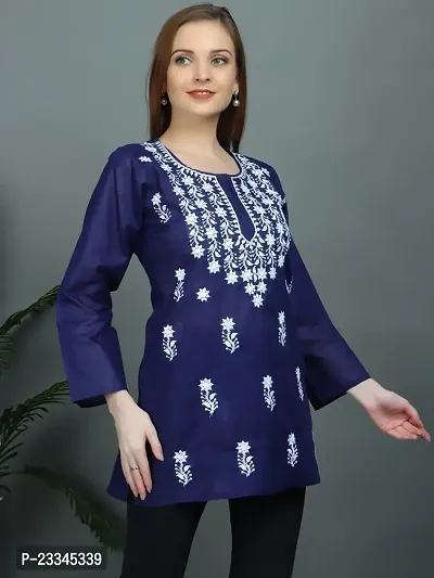 Elegant A-Line Blue Embroidered Viscose Rayon Kurta For Women-thumb2