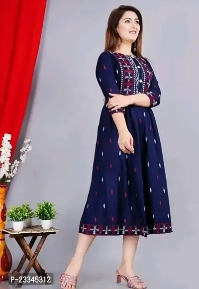 Elegant Flared Blue Embroidered Viscose Rayon Kurta For Women-thumb4