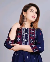 Elegant Flared Blue Embroidered Viscose Rayon Kurta For Women-thumb2