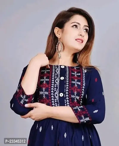 Elegant Flared Blue Embroidered Viscose Rayon Kurta For Women-thumb3