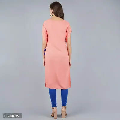 Elegant Straight Peach Solid Viscose Rayon Kurta For Women-thumb4