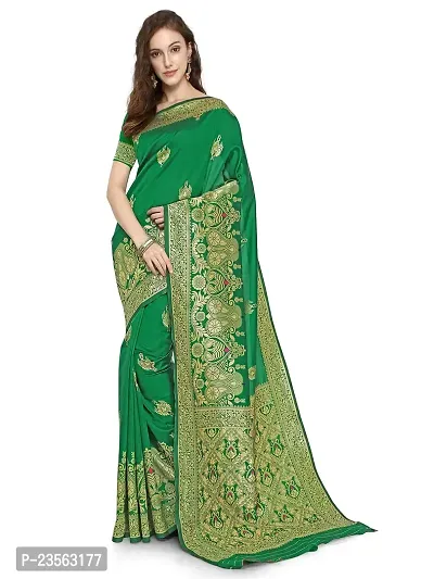 AIKSS Women's Banarasi Silk Blend Saree (Green)-thumb0