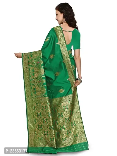 AIKSS Women's Banarasi Silk Blend Saree (Green)-thumb2