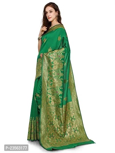 AIKSS Women's Banarasi Silk Blend Saree (Green)-thumb3