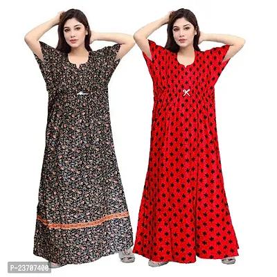 Elegant Cotton Printed Nighty For Women Pack Of 2-thumb0