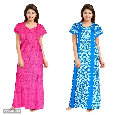 Comfortable Multicoloured Cotton Nighty For Women Pack Of 2-thumb0