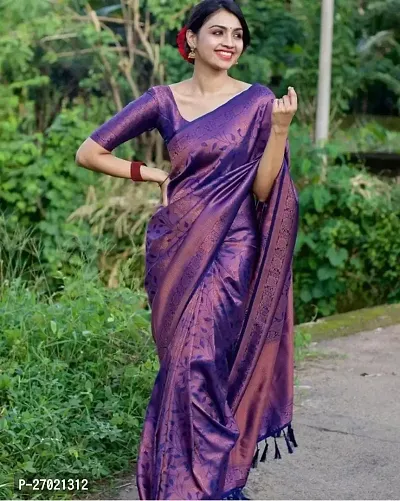 Women's Banarasi Silk Sarees With Zari Jacquard Work  Blouse Piece