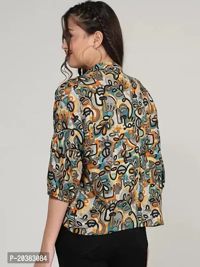 Women Boxy, Regular Fit Printed Lapel Collar Casual Shirt-thumb3