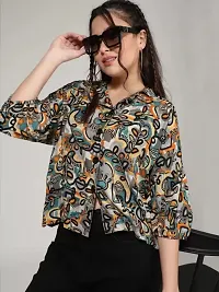 Women Boxy, Regular Fit Printed Lapel Collar Casual Shirt-thumb4