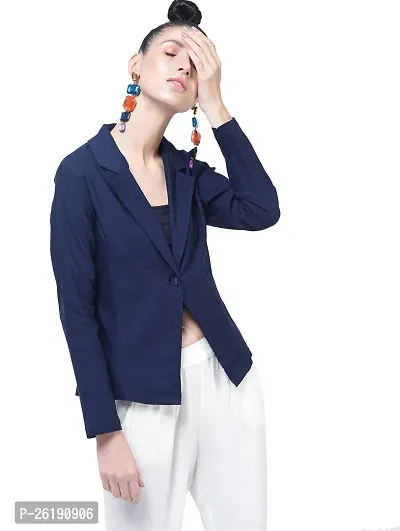 Contemporary Navy Blue Cotton Solid Wrap Coat For Women-thumb0
