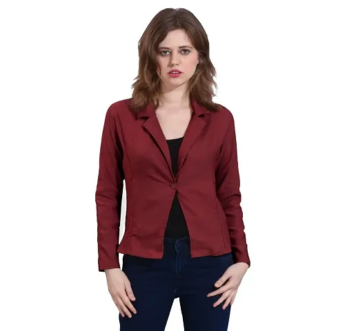 Contemporary Blend Solid Single-Breasted Blazer For Women