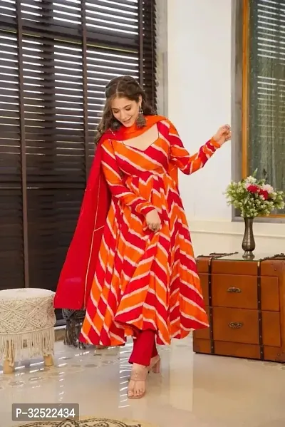 Stylish Orange Georgette Kurta With Dupatta For Women