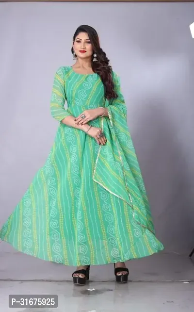 Stylish Green Georgette Printed kurta  Printed Stitched With Dupatta Foe Women-thumb0