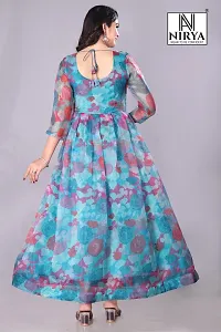 Stylish Blue organza  Printed kurta Printed Stitched  With Dupatta Foe Women-thumb2