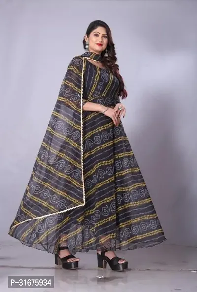 Stylish Black Georgette   Printed kurta Printed Stitched With Dupatta Foe Women