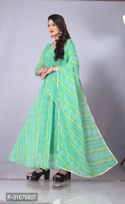 Stylish Green Georgette Printed kurta Printed Stitched  With Dupatta Foe Women