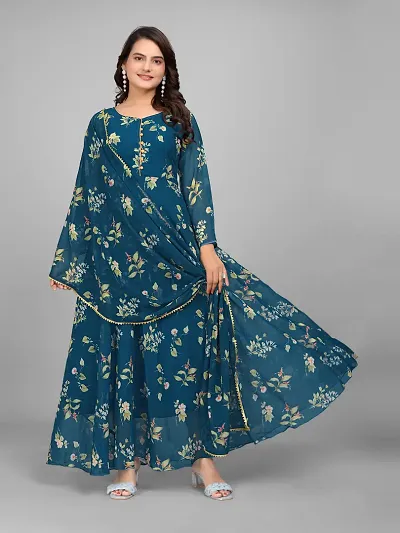 Stylish Georgette Printed Anarkali Kurtis With Dupatta