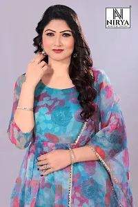 Stylish Blue organza  Printed kurta Printed Stitched  With Dupatta Foe Women-thumb1