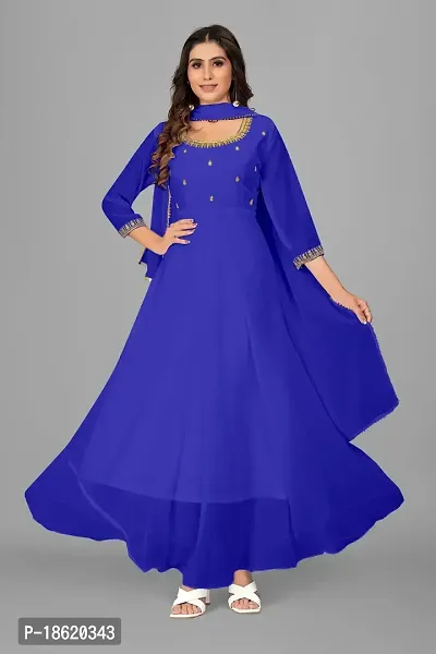 Blue Georgette Embroidered Kurtas For Women-thumb0