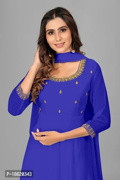 Blue Georgette Embroidered Kurtas For Women-thumb4