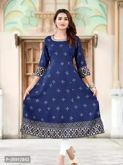 Elegant Blue Embroidered Rayon Kurta For Women-thumb0