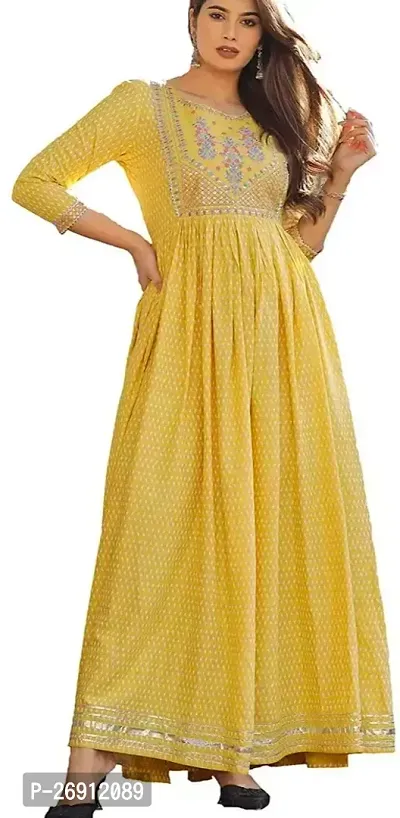 Elegant Yellow Embroidered Rayon Anarkali Kurta For Women-thumb0