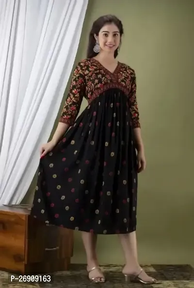 Trendy Rayon Floral Printed Black Anarkali Kurti for Women-thumb0