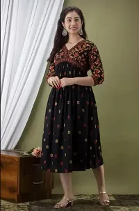 Trendy Rayon Floral Printed Black Anarkali Kurti for Women-thumb1