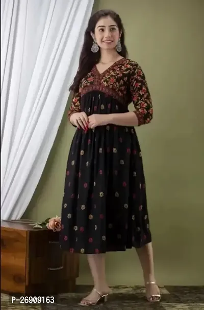 Trendy Rayon Floral Printed Black Anarkali Kurti for Women-thumb2