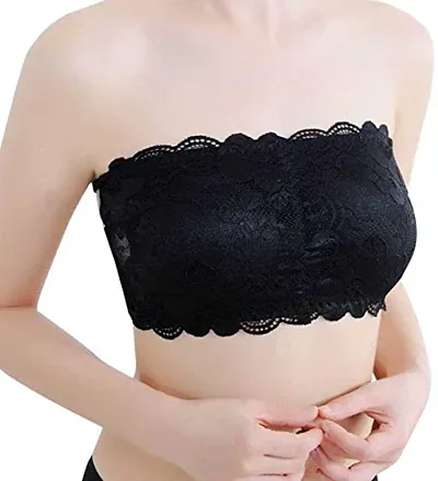 DHRUV TEX Women's Cotton Blend Fabric Padded with Removable Pads Wire Free Tube Bra (30B)(Black)