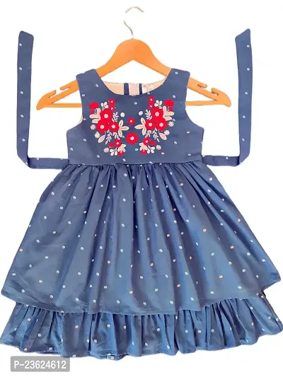 FA Enterprises Blue Embroidred Cotton Frocks for Girls-Baby Girls-Cotton Frocks_Blue Frock (3-4 Years)-thumb0