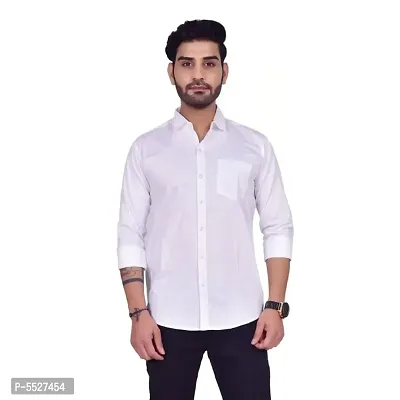 Stylish White Cotton Blend Self Pattern Casual Shirts For Men-thumb0