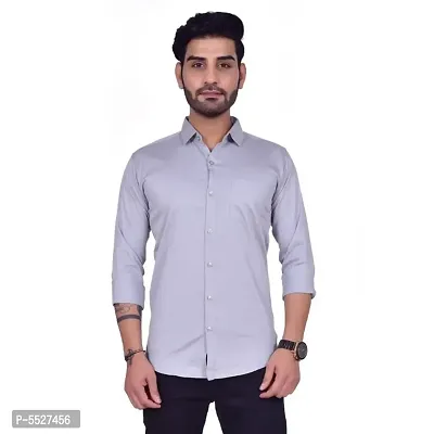 Stylish Grey Cotton Blend Self Pattern Casual Shirts For Men