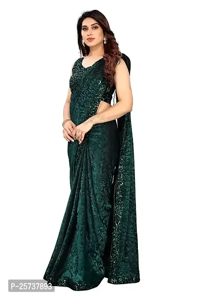 CORBITAL Women's Stylish Lycra Blend Saree With Un-stitched Sequence Blouse Piece (Green)-thumb5