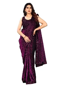 CORBITAL Women's Stylish Lycra Blend Saree With Un-stitched Sequence Blouse Piece (Purple)-thumb3