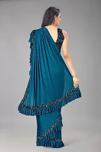 CORBITAL Women's Lycra Ruffled Trending Ready to Wear Saree festive season party design Sequence Lace Border saree with Blouse Piece (Teal Blue)-thumb4